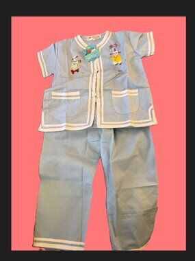 Kid's 'Buttercup' PJs Sz 6 in Light Blue w/Embroidered Figures NEW